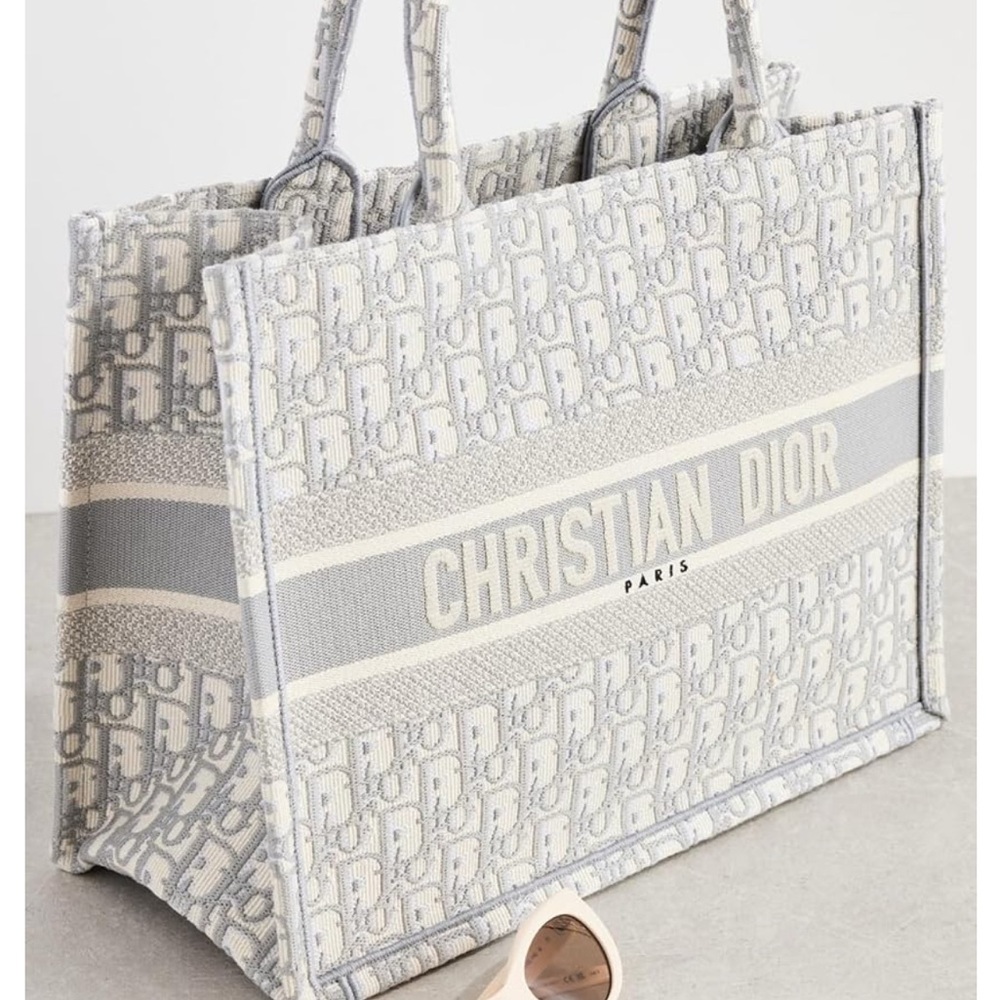 CD logo book tote large oblique blue grey new without tags